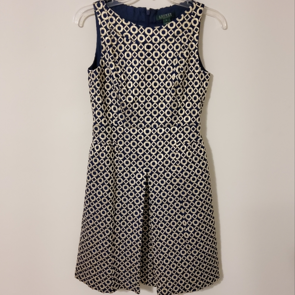 LAUREN Ralph Lauren Geometric Print Fit And Flare Sleeveless Boat Neck Size 2 - Picture 1 of 10